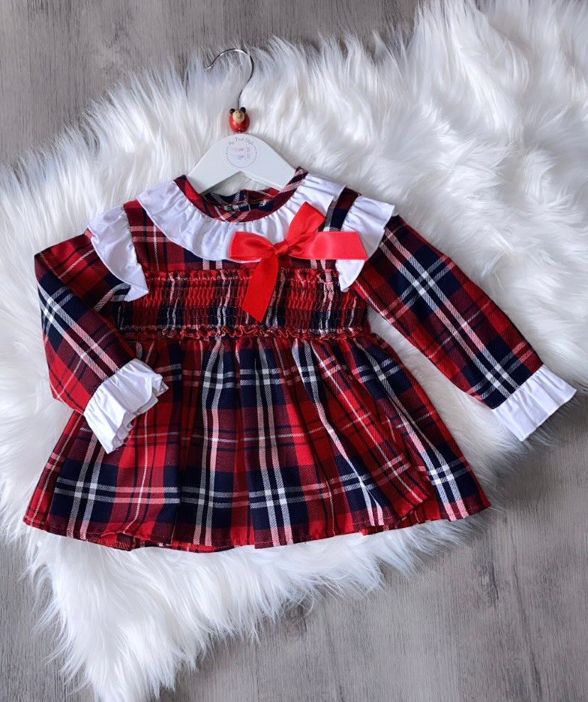 Red tartan frill bow dress