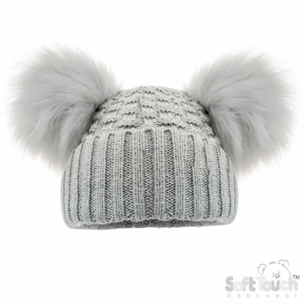 Grey double Pom bow hat