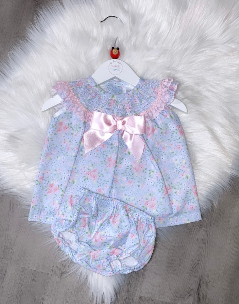 Blue & pink flower lined 2pc dress