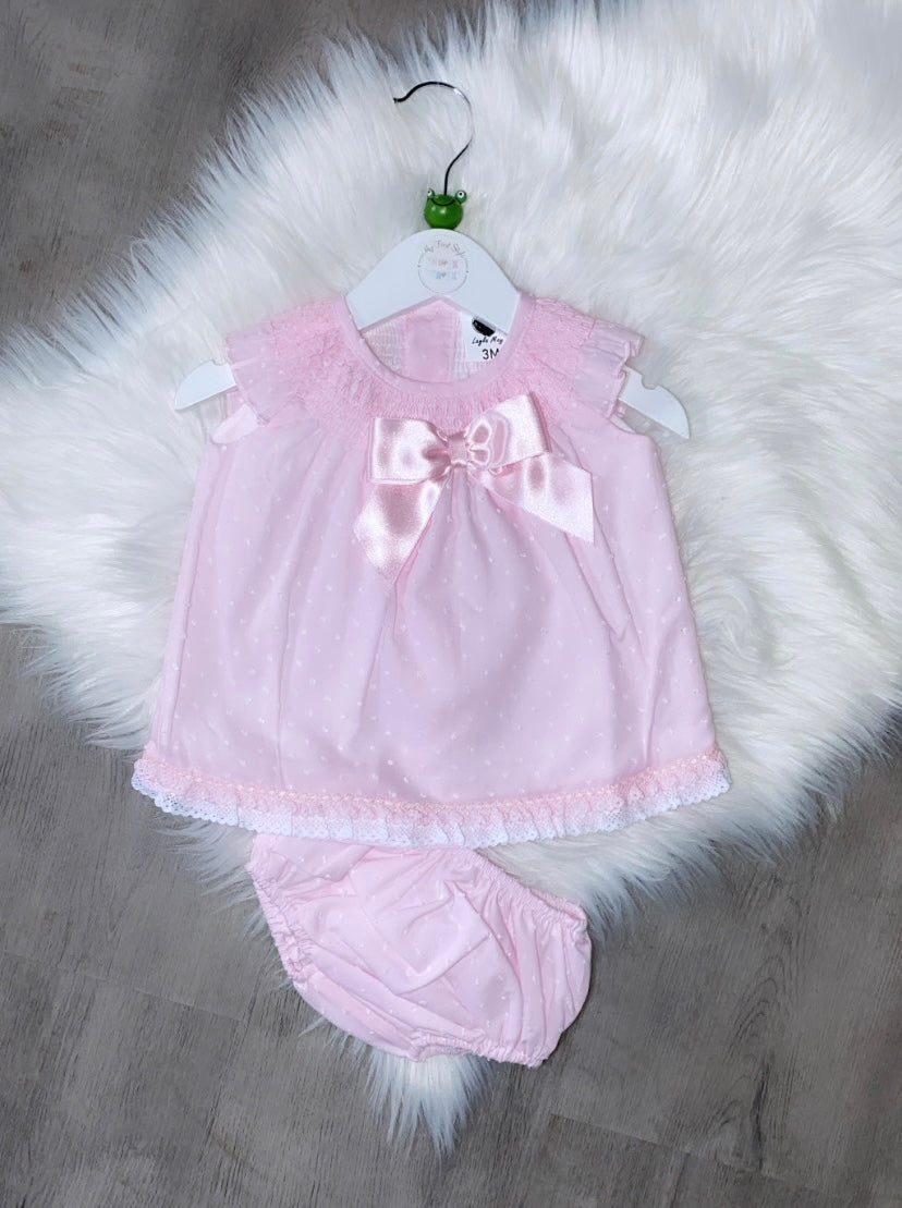 Pink lined frilly bow 2pc dress