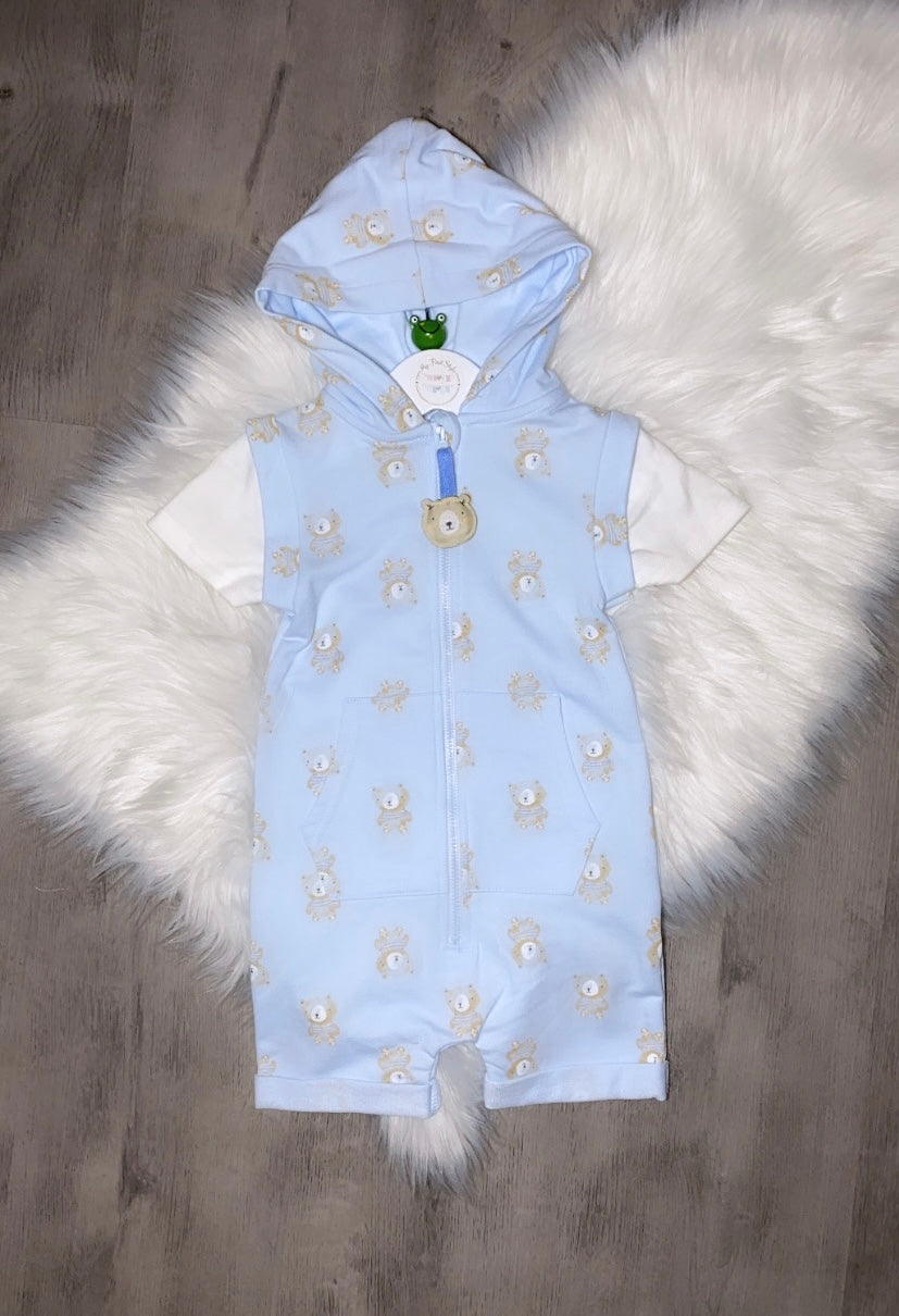 Blue teddy hooded romper