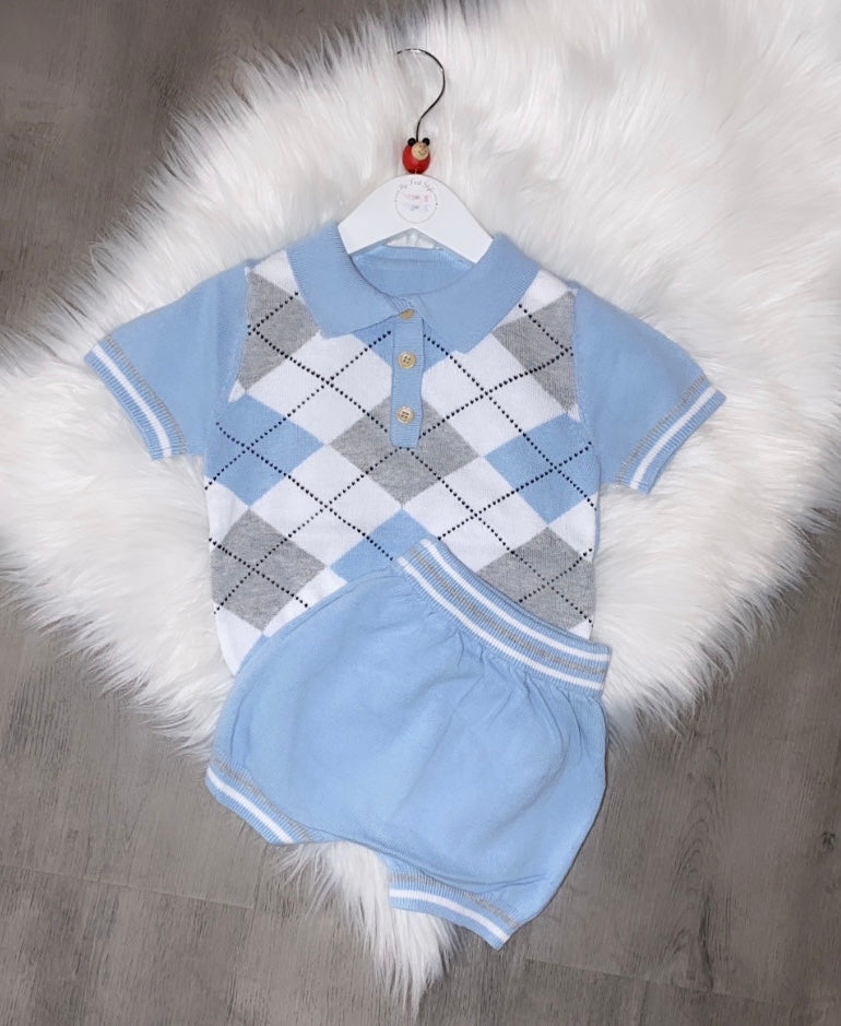 Checked blue knitted set