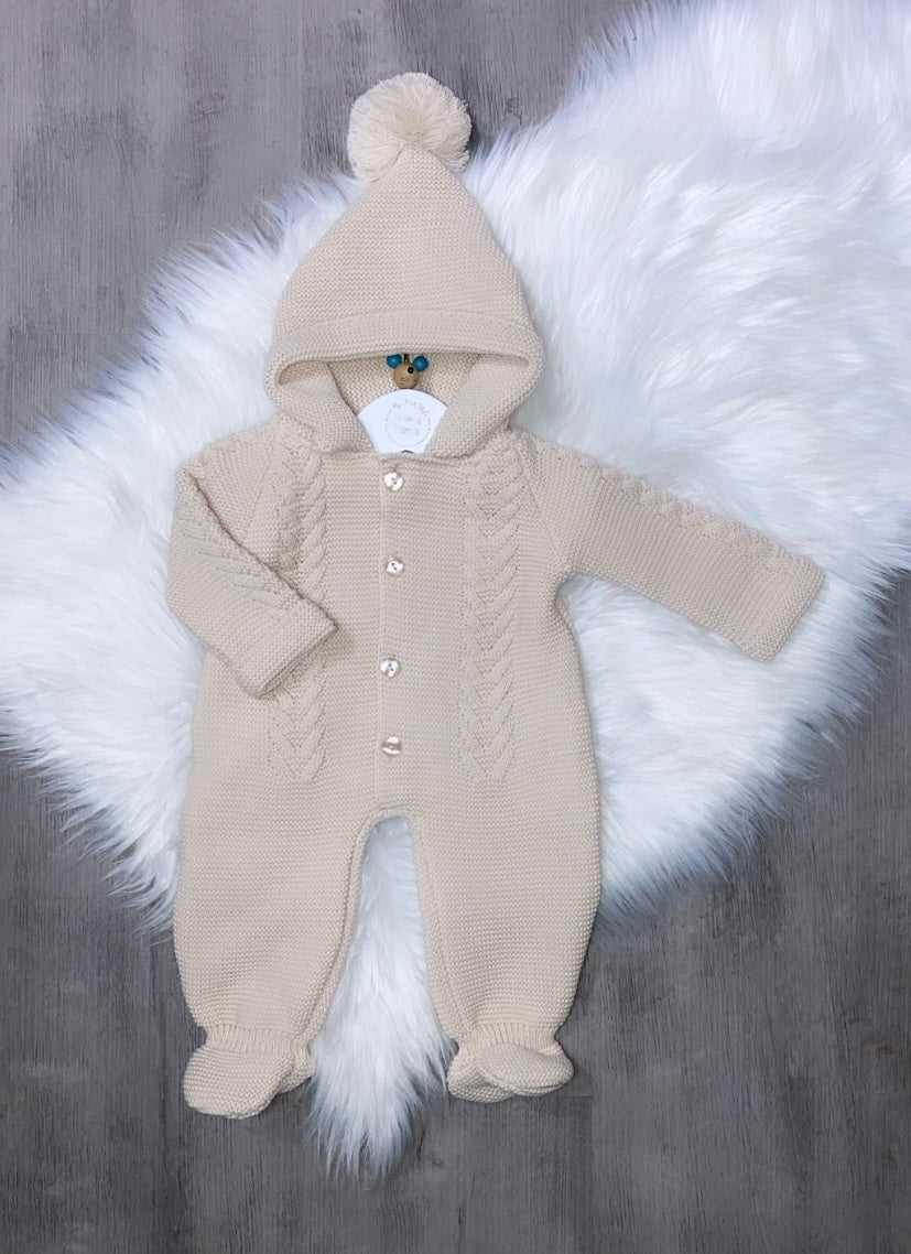 Beige thick knitted pram suit